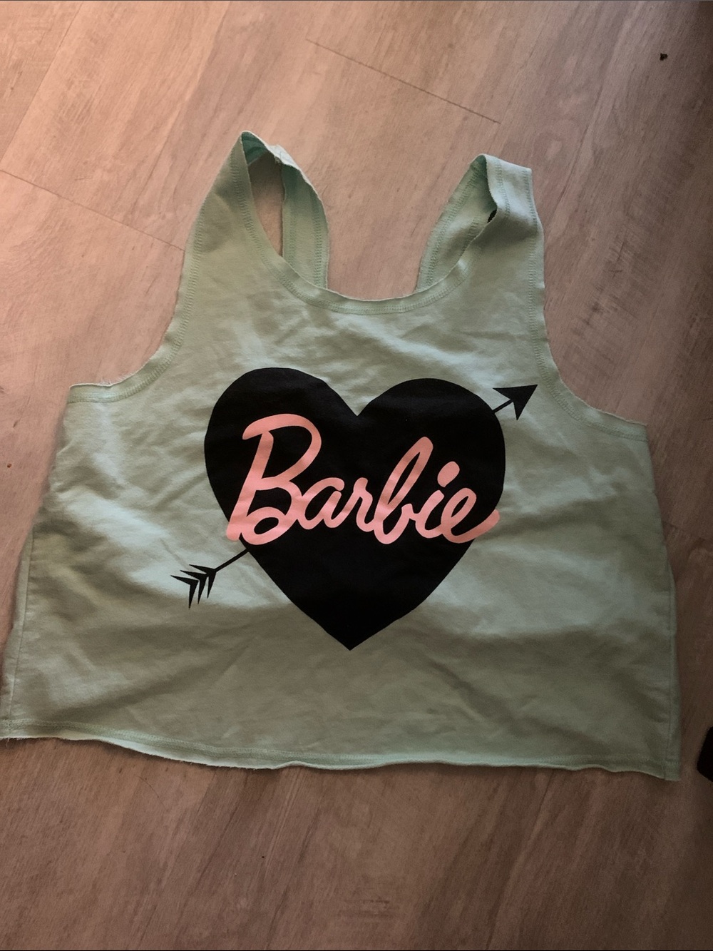Barbie Mint Green Crop Tank with Black Heart & Pink Script